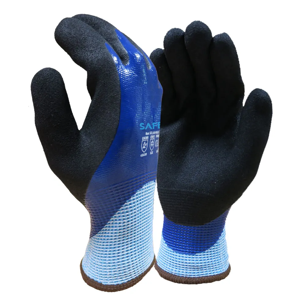 Thermal Waterproof Cut F Sandy Nitrile Gloves - Case of 72 Pairs — Blue/Black